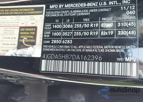 2013 Mercedes-Benz Ml 350 4Matic z USA, uszkodzony, nr VIN 4JGDA5HB7DA162396